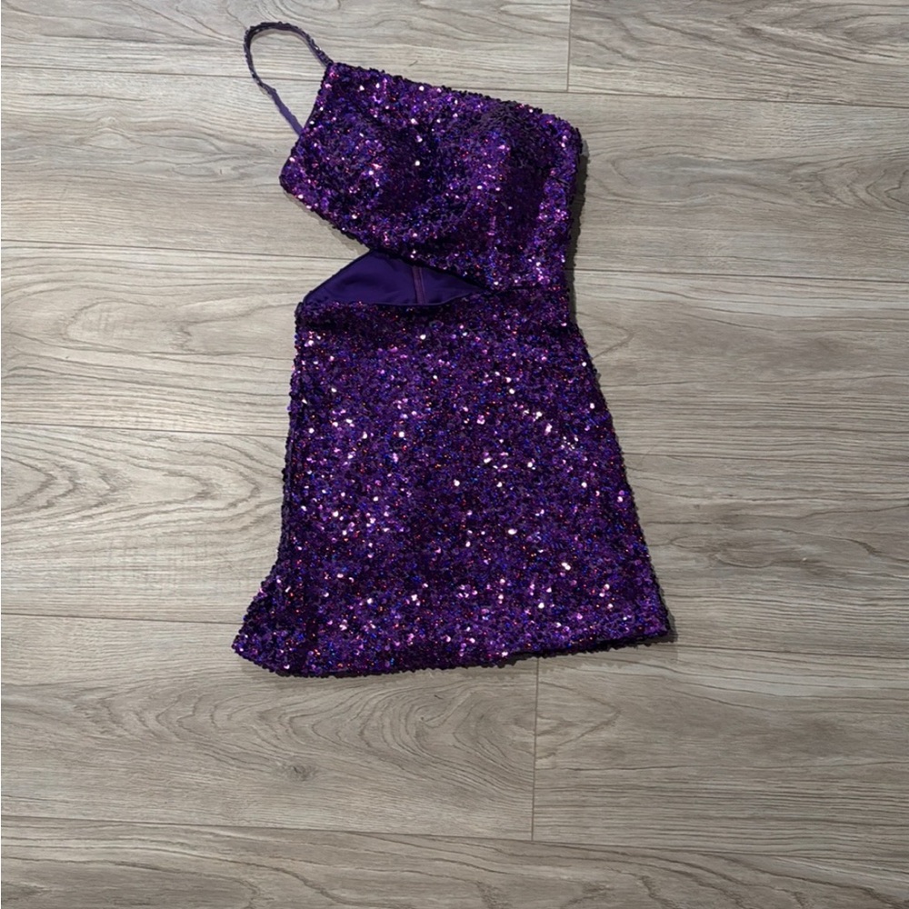 Jovani 00 Purple Glitter Cutout Dress! - Picture 3 of 4